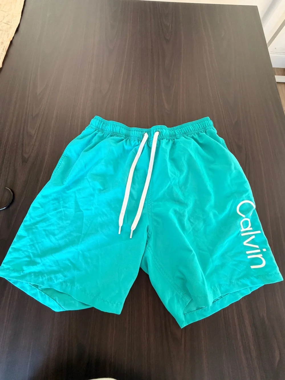 Calvin Klein Bright Teal Swim Shorts with White Logo